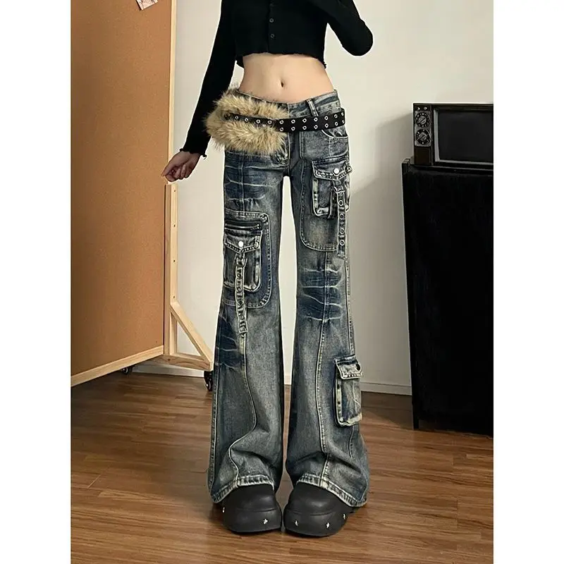 

Spot American Workwear Jeans for Women, Low-waist Subculture, Multi-pockets, Hot Girl Washed Trousers, Slimming