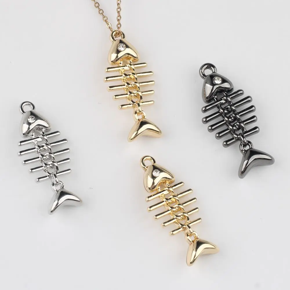 10Pcs/lot Simple Style Fishbone Pendant Charm For Handmade DIY Necklace Bracelet Earring Jewelry Making Accessories Materials