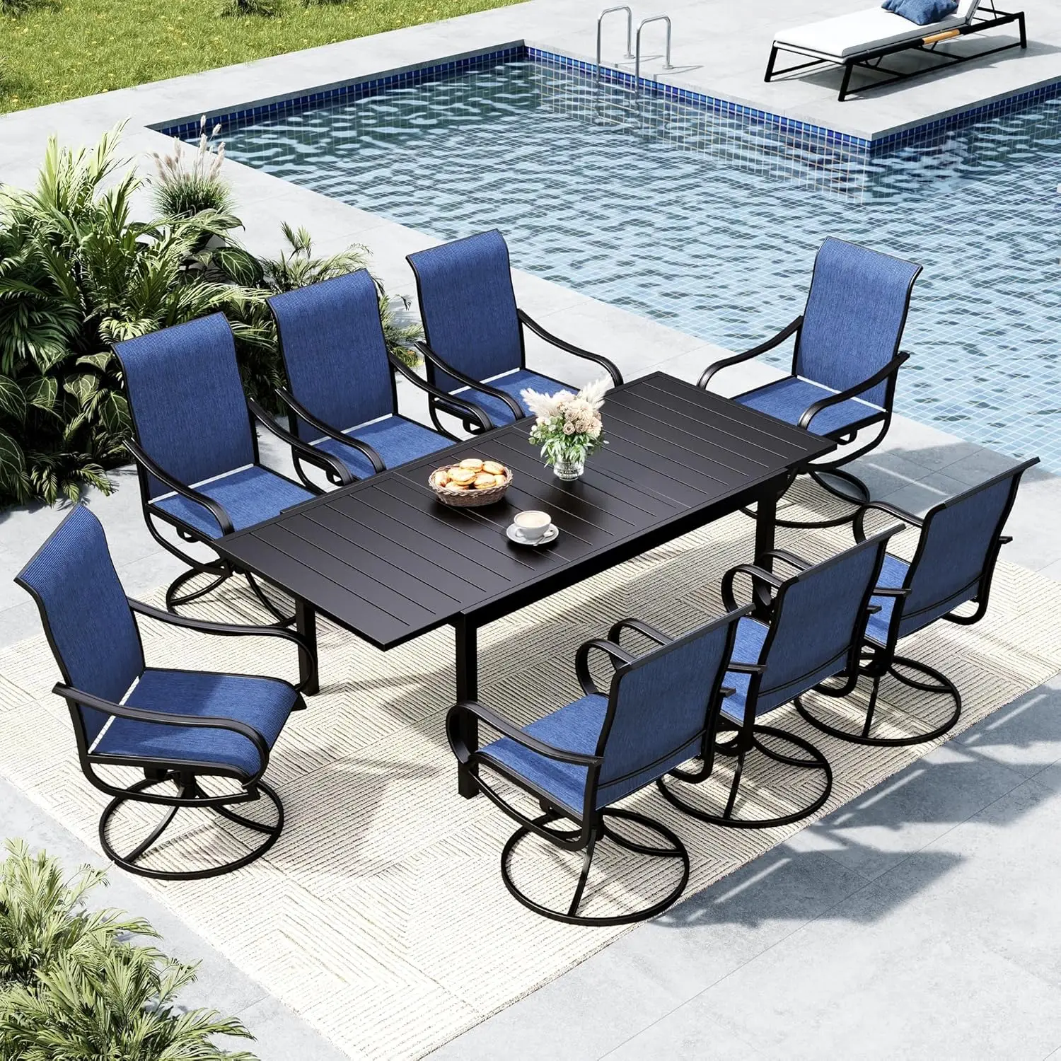 

Обеденный набор для патио на 8 человек, уличный обеденный комплект с раскладным столом и вращающимися стульями, 9-предметная мебель для патио, индивидуальный дизайн