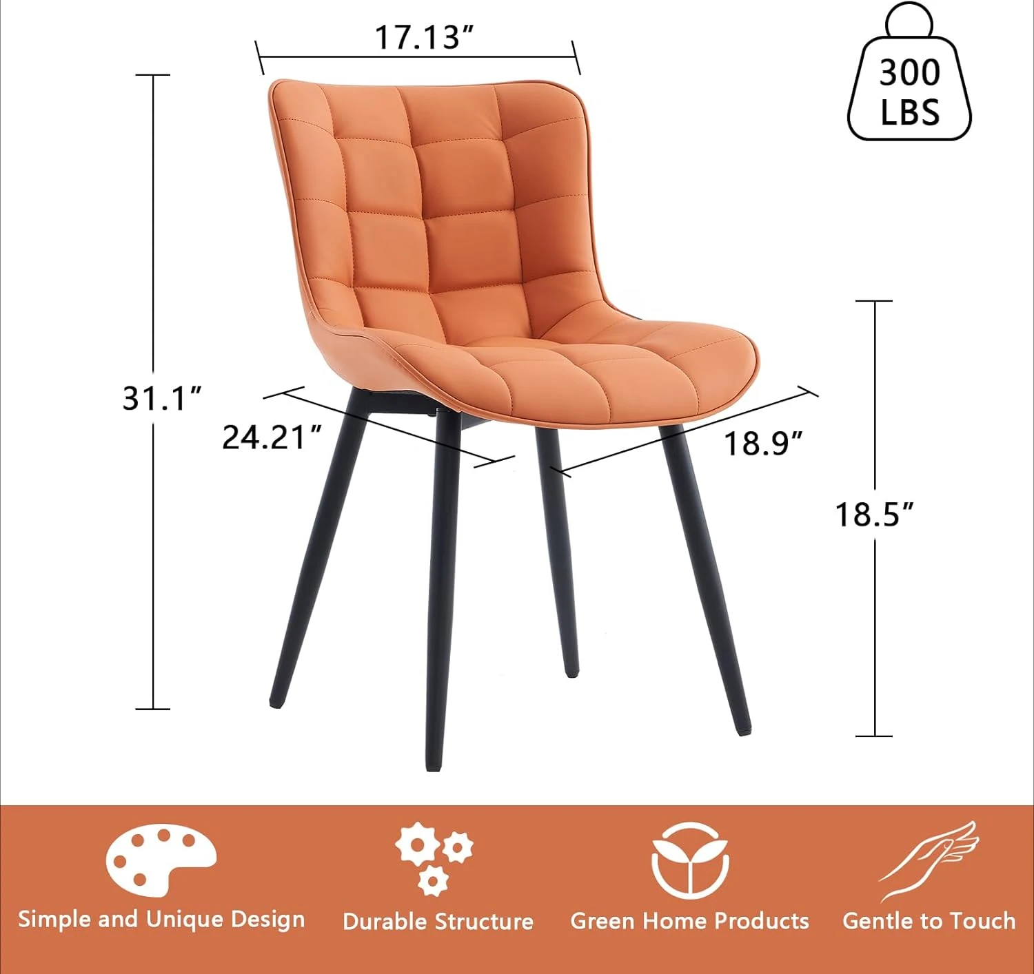 Dining Chairs Set of 2, PU Leather Upholstered Modern Armless Dining Room Chair with Back Metal Legs