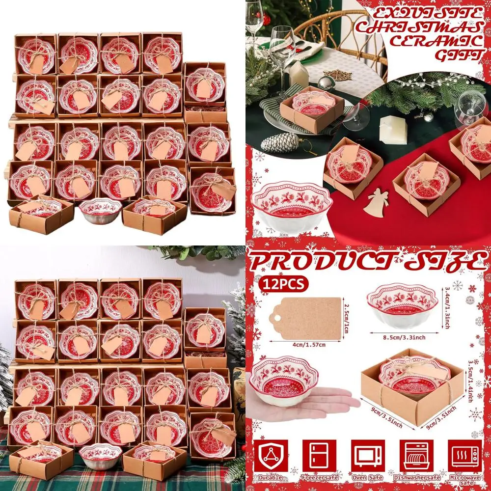 

Set of 24 Mini Ceramic Christmas Bowls - Snowflake & Elk Design, 3.3 Inch, for Party Favors & Sauce Dishes