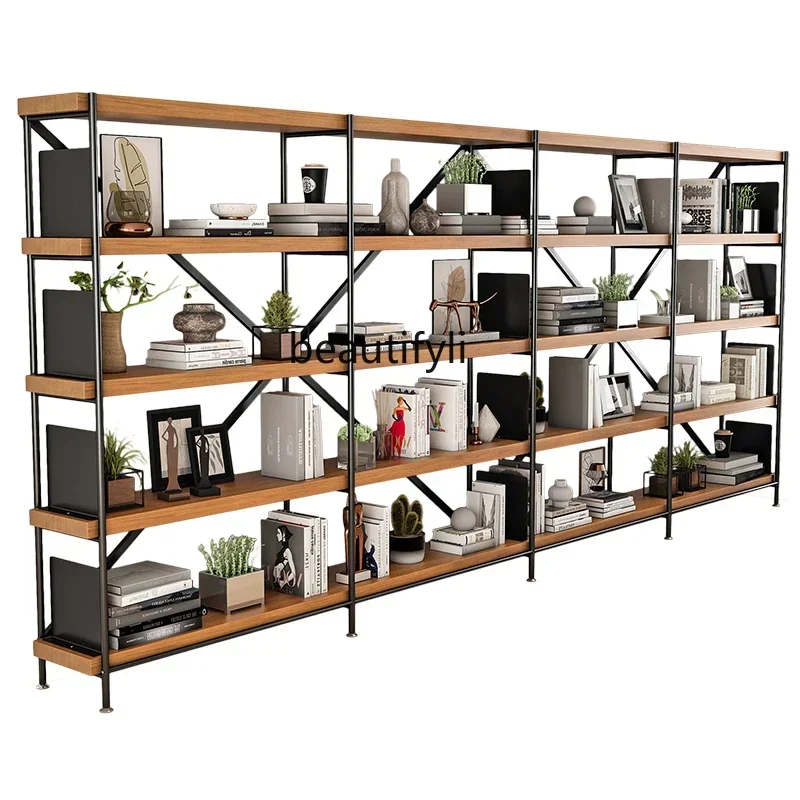 

Y Solid wood display rack Multi-layer shelf Living room storage Office wall-to-wall floor bookcase