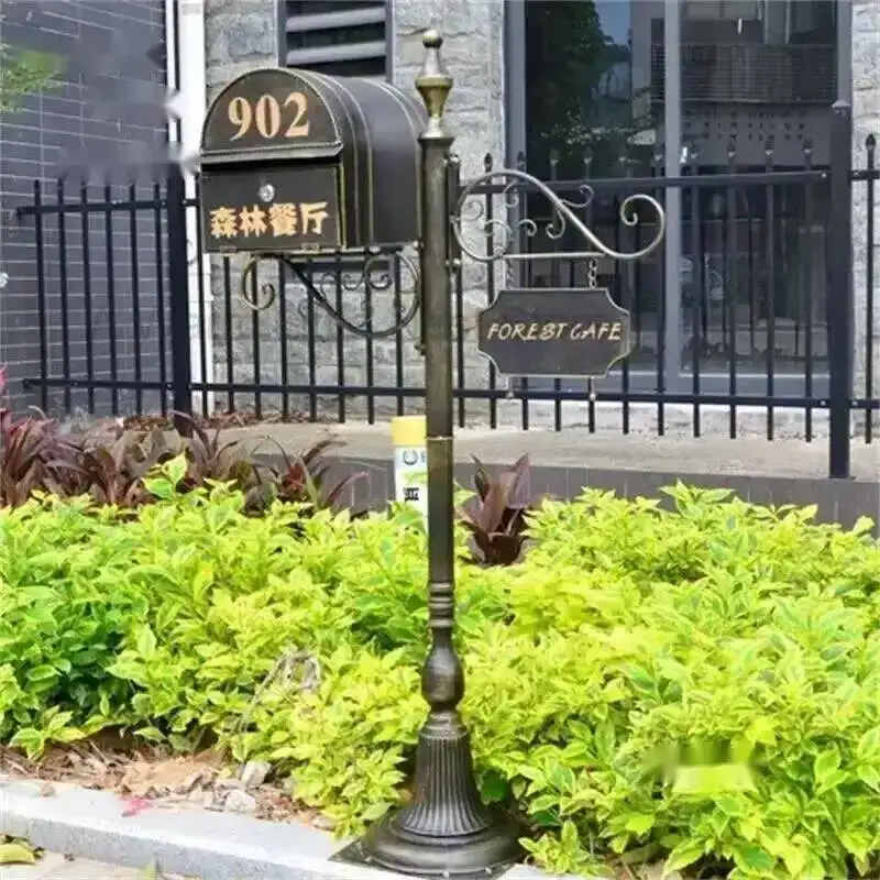 Villa Retro European Mailboxes Outdoor Community Garden Letter Box Wrought Iron Outdoor Rainproof Inbox Outdoor Floor Mailbox