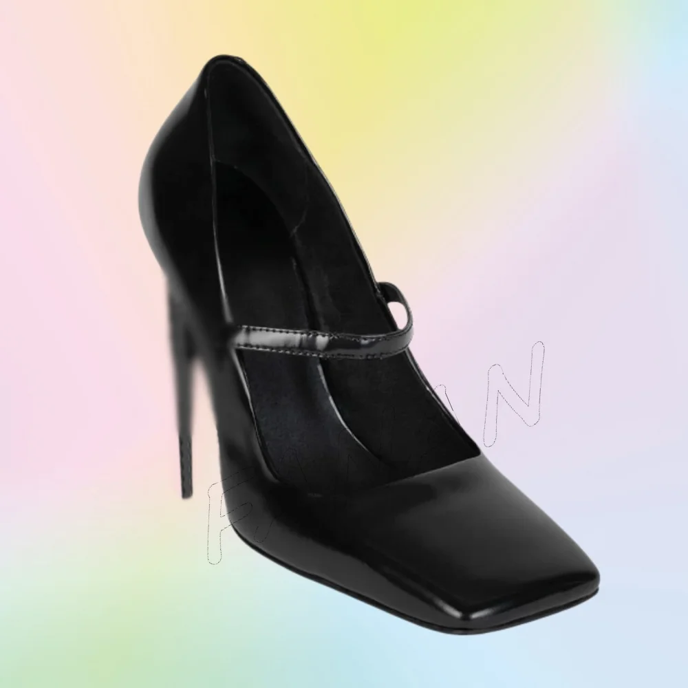 

Black Square Toe Thin Heel Pumps Ankle Buckle Solid Slim Heel High Shoes for Women Cover Toe Wedding Shoes 2025 Zapatillas Mujer