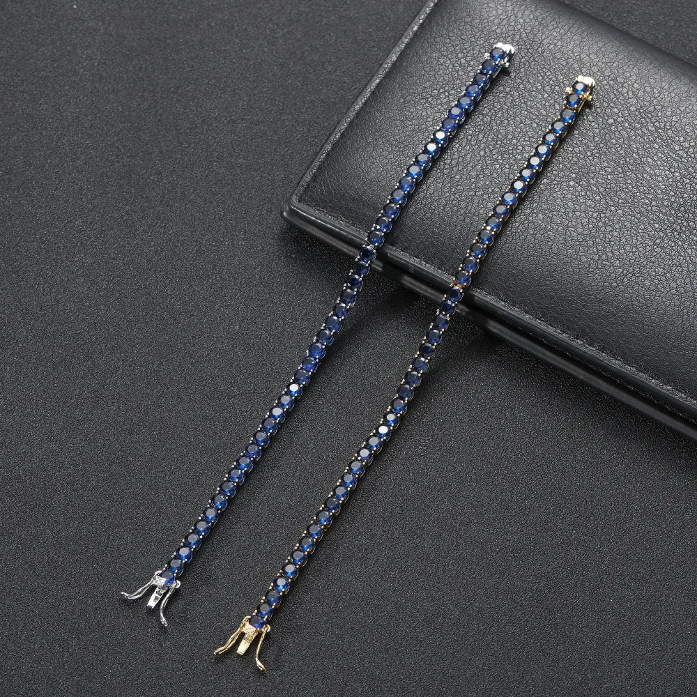 Men Blue Full Zircon Tennis Bracelet Single Row Iced Out Cubic Zirconia Chain Hip Hop Fashion Jewelry Trendy Male Wrist Accessor