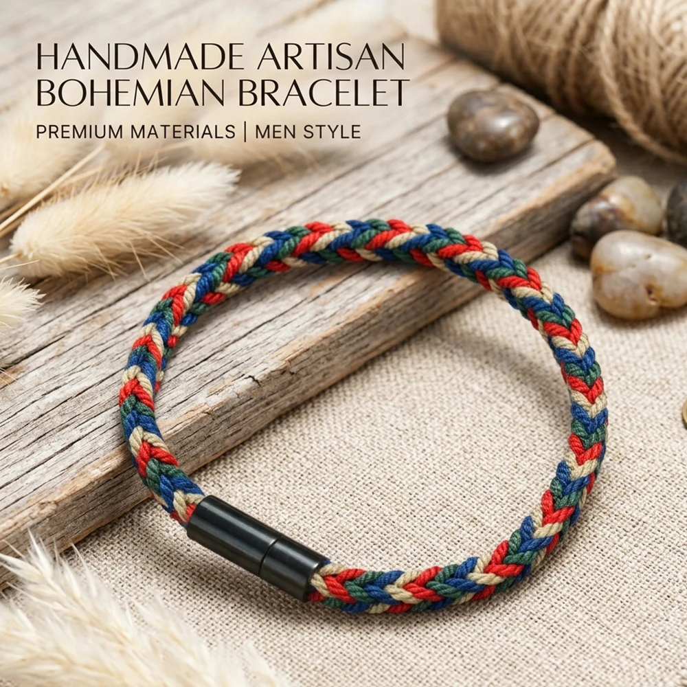 Bohemian Ethtnic Style Rope Bracelet Men Handmade Weaven Detachable 2 Sizes Options Wrap Braslet Leisure Daily Homme Jewelry