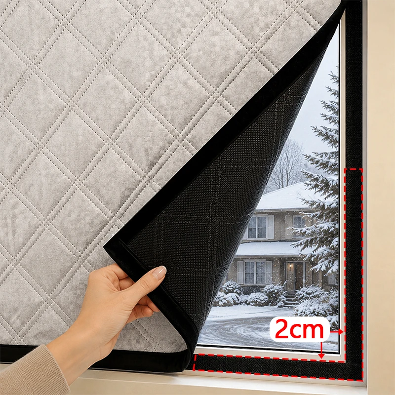 Self-Adhesive Thermal Blackout Curtain Kit, Silver Quilted Insulated Window Cover, Wind Draft Blocker for Home Windows