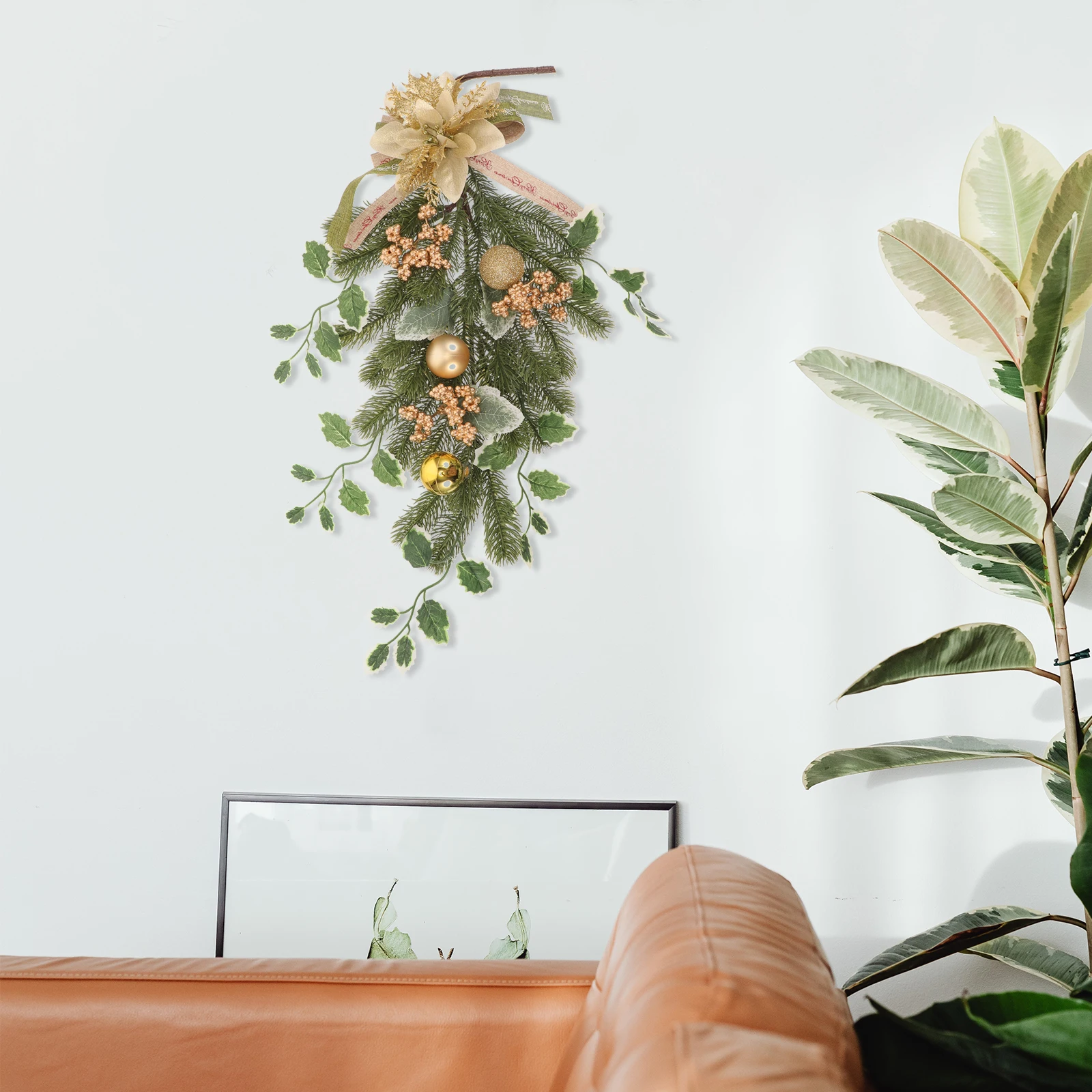 

Christmas Teardrop Swag Gold Upside Down Hanging Door Decor for Front Door Xmas Party Holiday Decorations Christmas Wreath