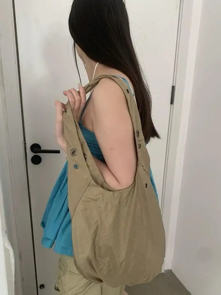 

2025 Korean Ins Solid Color Nylon Canvas Bags Fashion Versatile Large Capacity Shoulder Bag