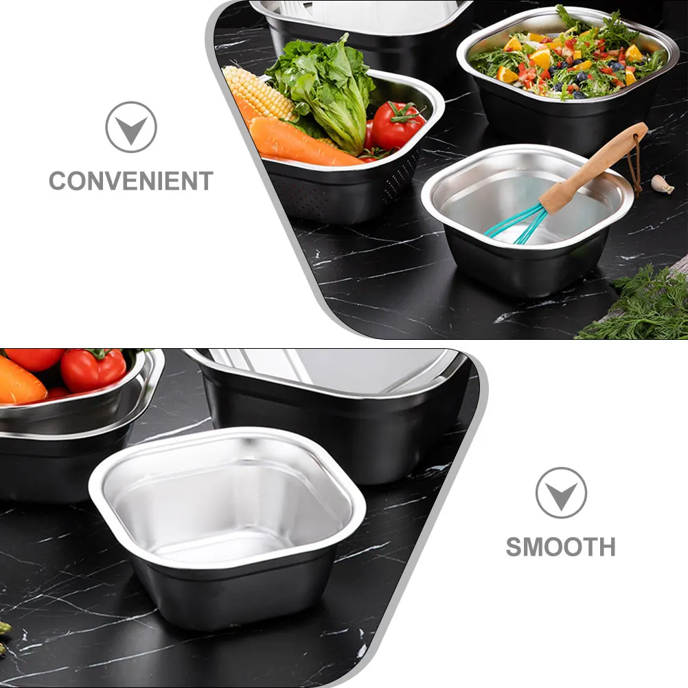 

Large Bowl Stainless Steel Square Basin Containers for Food Salad Bowls Fruit and Vegetable Washing