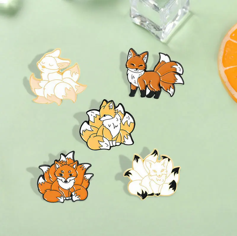 Nine Tailed Fox Enamel Pins Custom Kawaii Cute Animal Brooches Lapel Badges Bag Fun Cartoon Jewelry Gift for Kids Friends