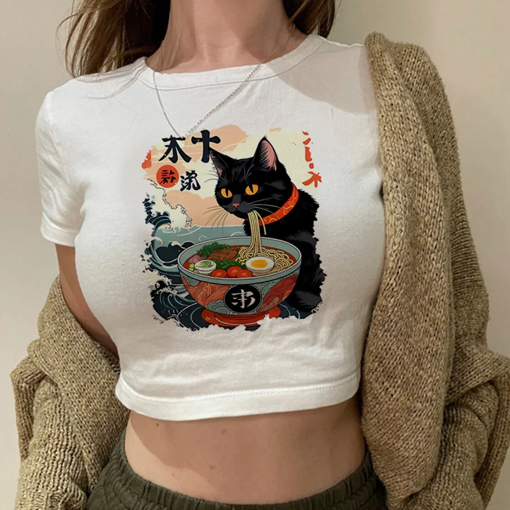 Noodle Ramen Cat crop top Grunge gothic  cute y2k vintage  coquette summer corset woman top