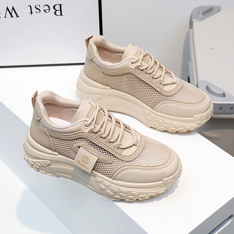 Novo designer de luxo plataforma mulher esportes malha respirável tendência plana casual tênis feminino elegante moda senhoras sapatos