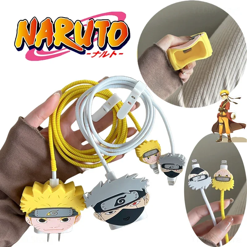 Naruto Kakashi wymienna głowica ładująca pokrowiec ochronny na IPhone Cute Cartoon kabel antywłamaniowy na prezent