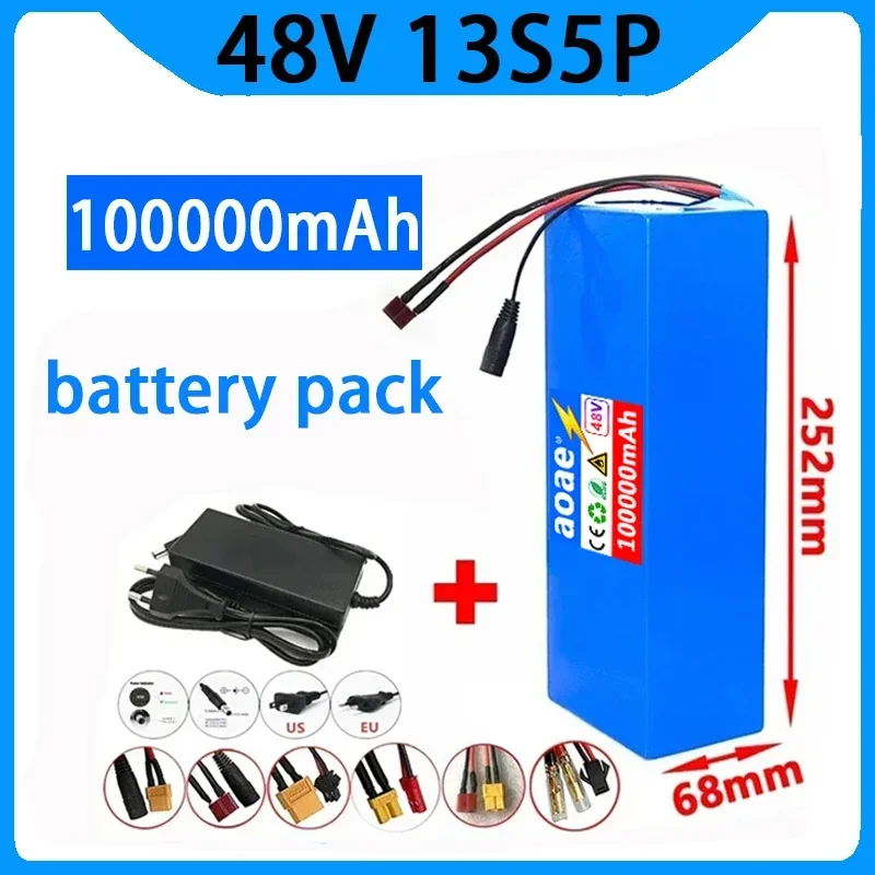 

48V High Power 100000mAh Electric Bike 18650 Lithium Battery 13S5P 1000W Scooter Battery Pack 48V Electric Bike Battery +Charger