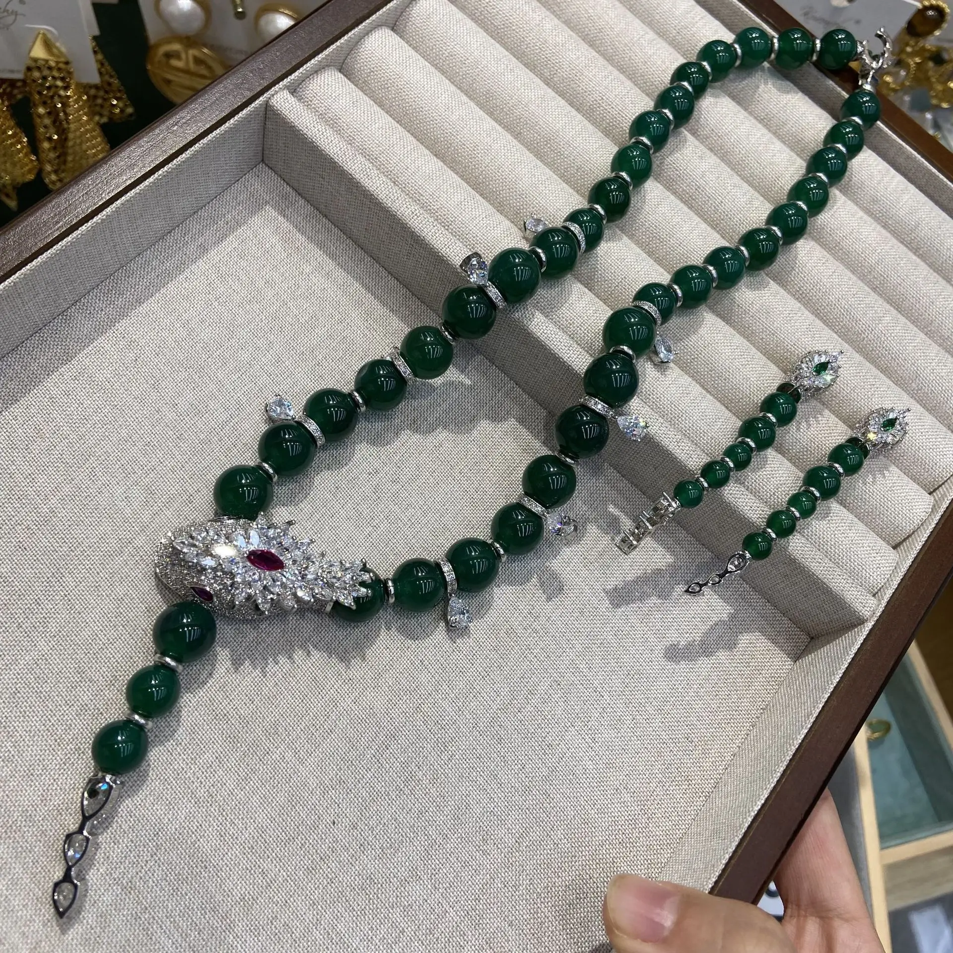 Women Black glazed agate female zircon Necklace 2024