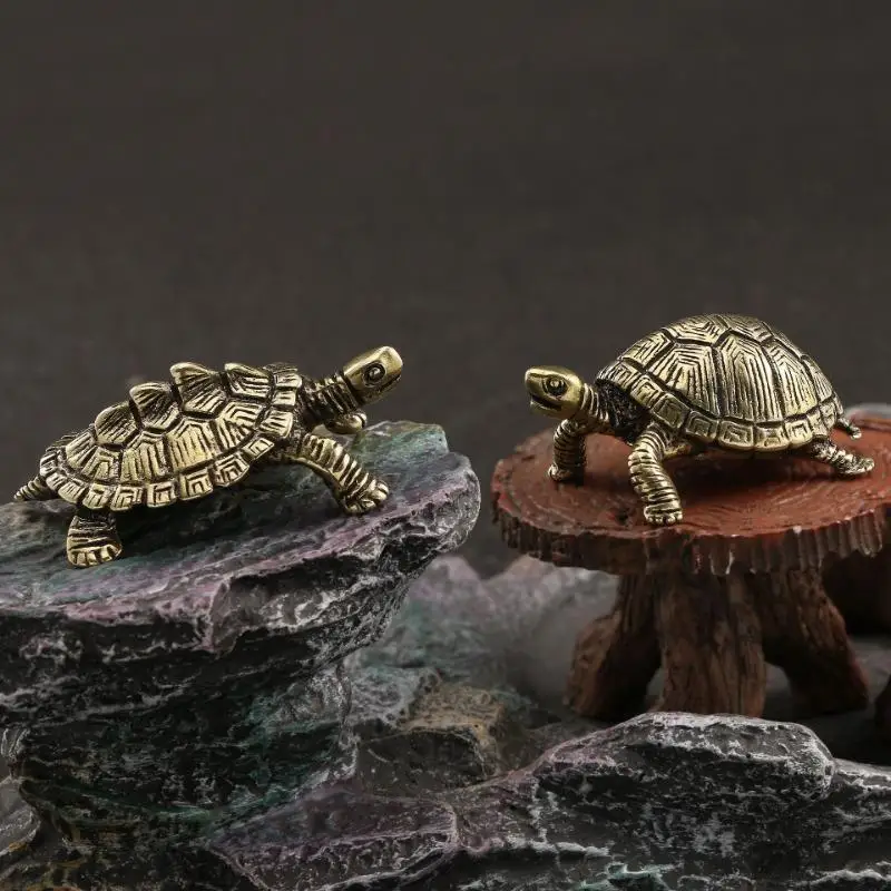 Estatua de tortuga Retro de dinero pequeño de la suerte, adornos de escritorio, figuritas de cobre sólido, decoración del hogar