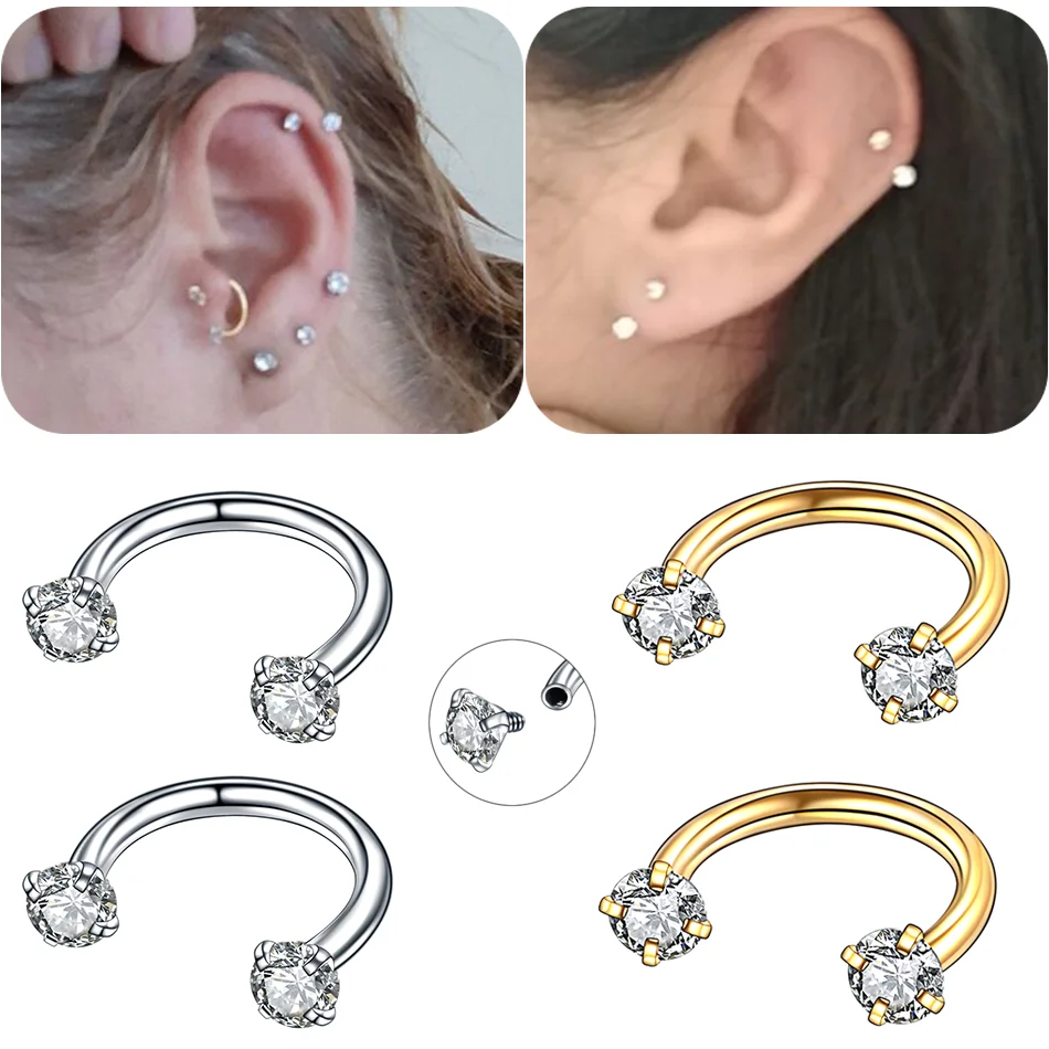 1szt Crystal Horseshoe Piercing Piercing Stainless Steel Septum Piercing Ring Helix Daith Hoop Earring Nose Ring Body Jewelry
