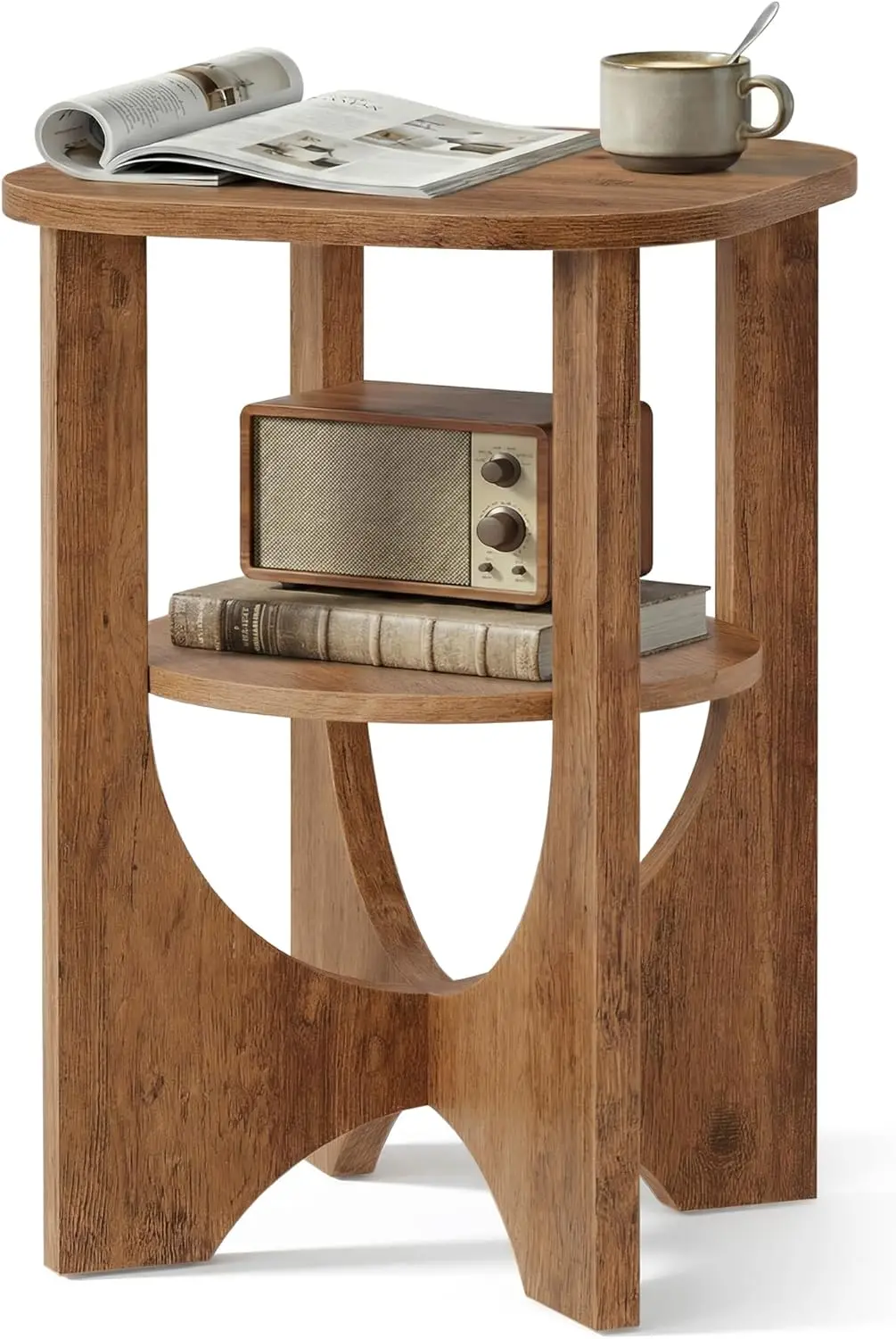 

Side Table, 2 Tier Small Accent End Table, Nightstand with Lower Shelf for Small Spaces, Living Room, Bedroom, Honey Brown UL