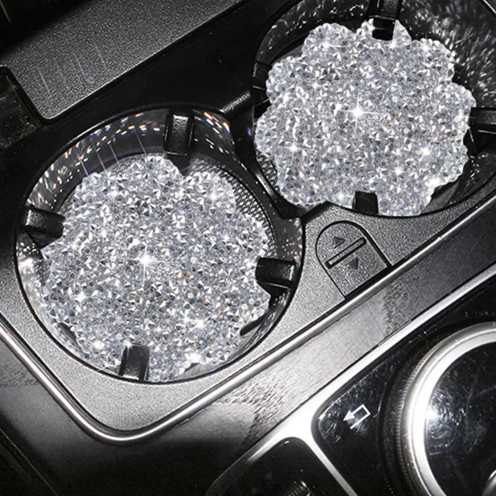 

1Pair Car Cup Coasters Bling Rhinestone Non-Slip Cup Holder Insert Automotive Accessories Creative Flower Design Car Interior