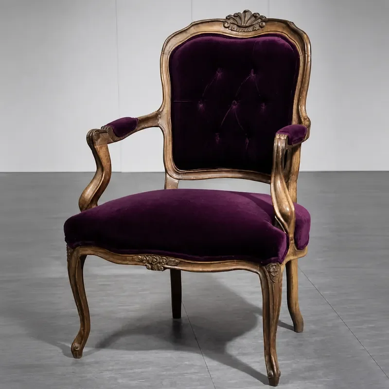 American Country Style Solid Wood Dining Chair Vintage Armchair Velvet Upholstered Book Reading Chair Casual Home Furniture