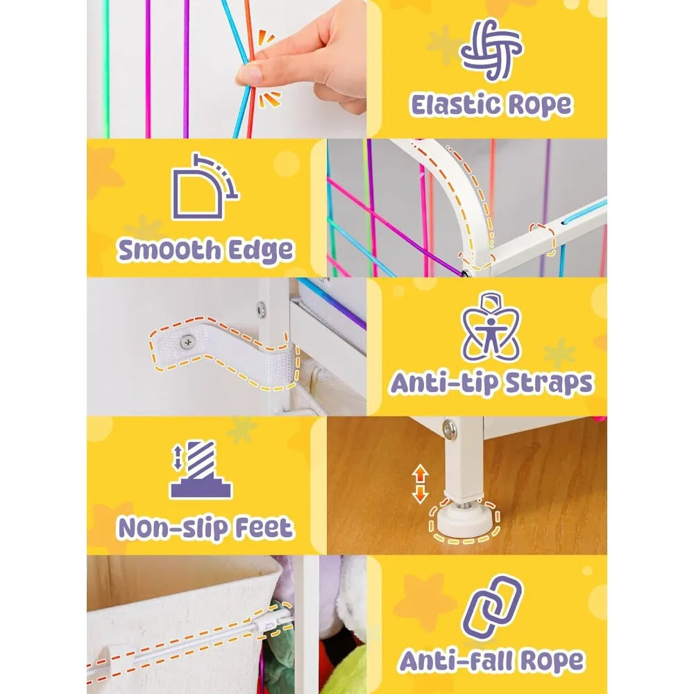 منظم تخزين ألعاب وكتب الأطفال 2 في 1 باللون الأبيض، ورف تخزين الحيوانات المحشو المستوحى من مونتيسوري #6