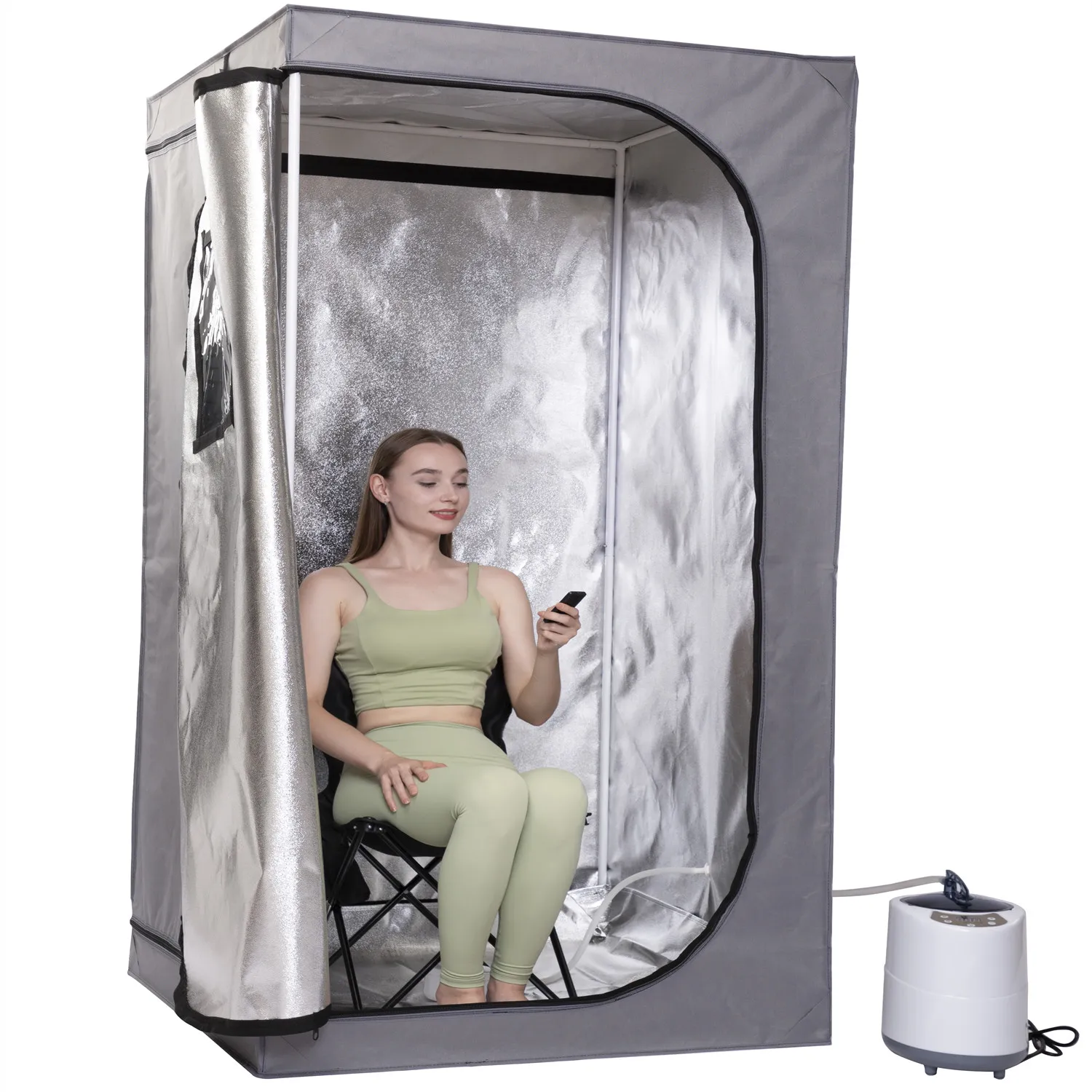 Portable Steam Sauna With Include Fold Chair Full Body Heating 2000W 4.2L  Cabin Ease Insomnia Stainless Steel Pipe Support