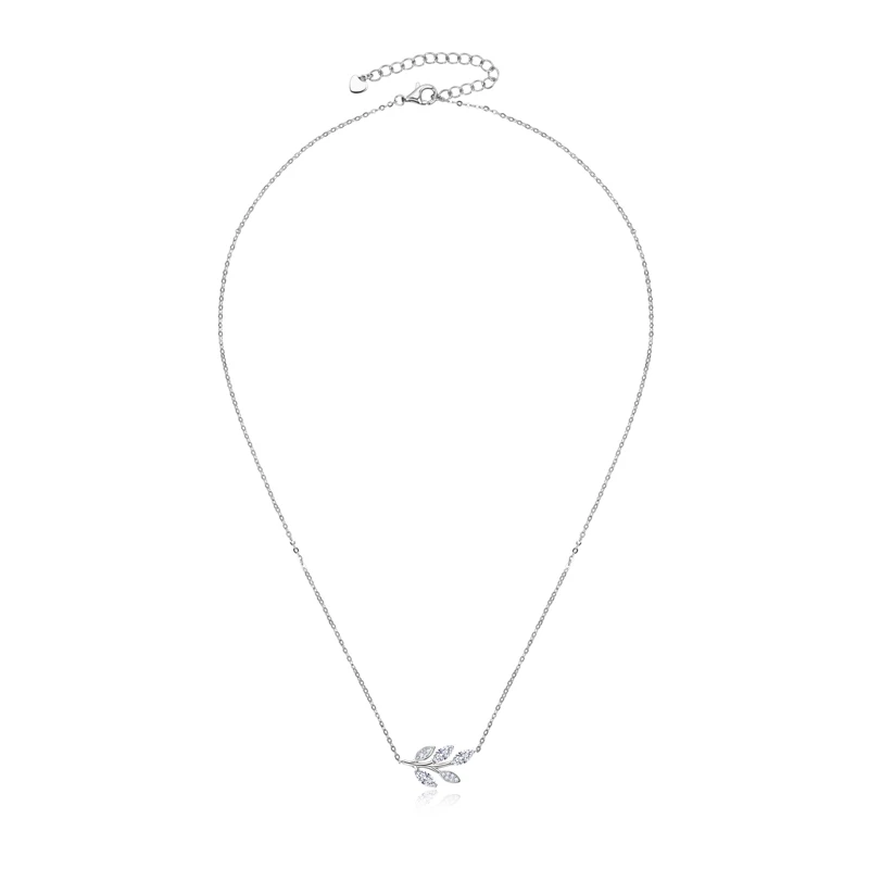 Anziw D0.90CT Marquise Cut Moissanite Leaf Pendant Necklace for Women Adjustable Chain 925 Sterling Silver Lab Diamond 40+5cm
