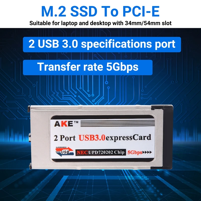 Top-High-Speed Dual 2 Port USB 3.0 Express Card 34Mm Slot Express Card PCMCIA Converter Adapter For Laptop Notebook