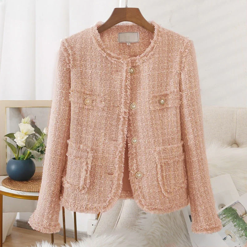 Small Fragrant Wind Short Jacket Spring Autumn Women\'s High-Grade Leisure Round Neck Tweed Outcoat Fashion Versatile Outwear