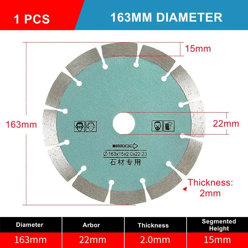 1PC 163mm Slotted Diamond Saw Blade 22mm Hole Cutting Blade Sharp Wear Wall Chaser Groove Cutting Machine Accessories