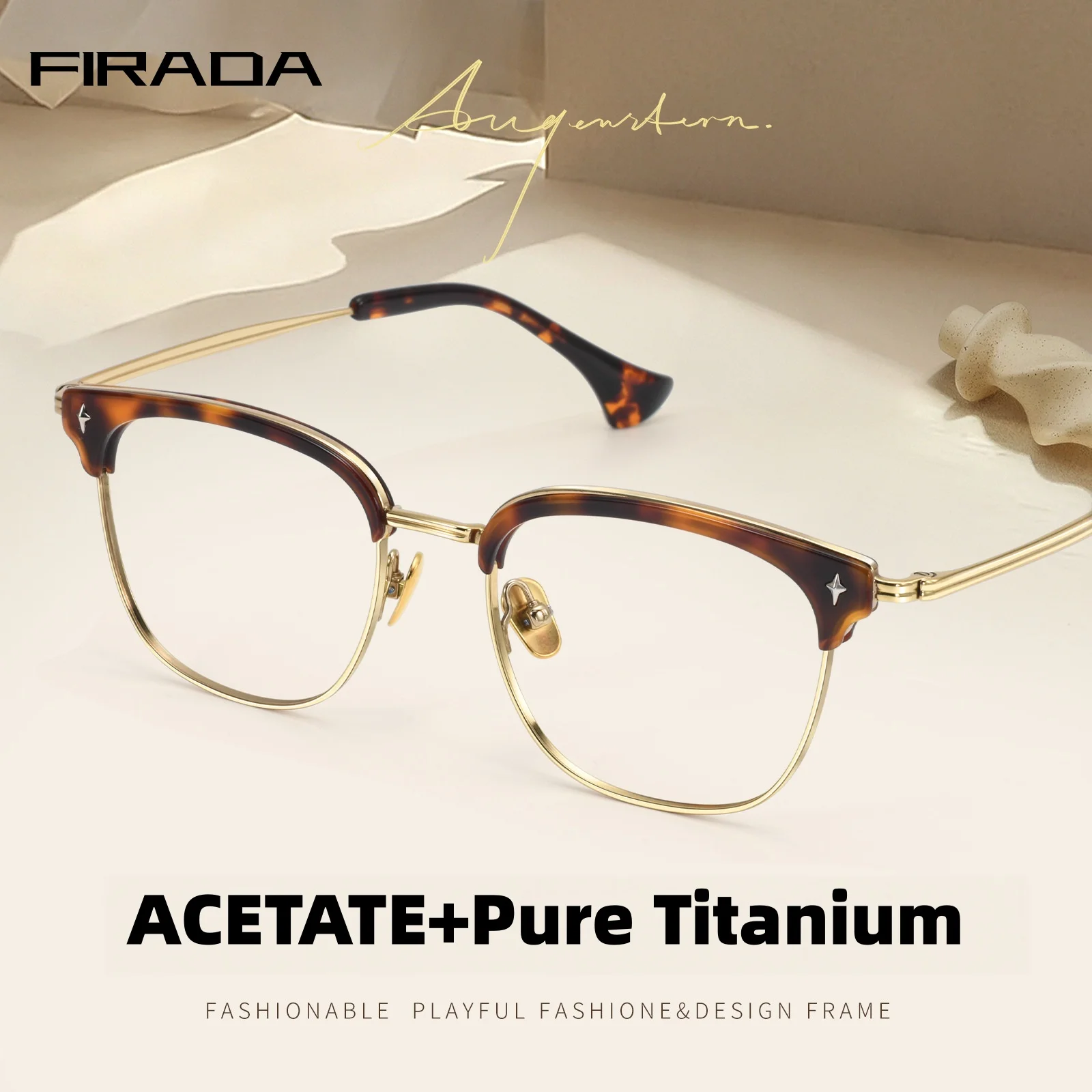 FIRADA 2026 Fashion Retro Eyewear Ultra-light Pure Titanium Acetate Glasses Square Luxury Eyeglass Frames For Men Women M8187S
