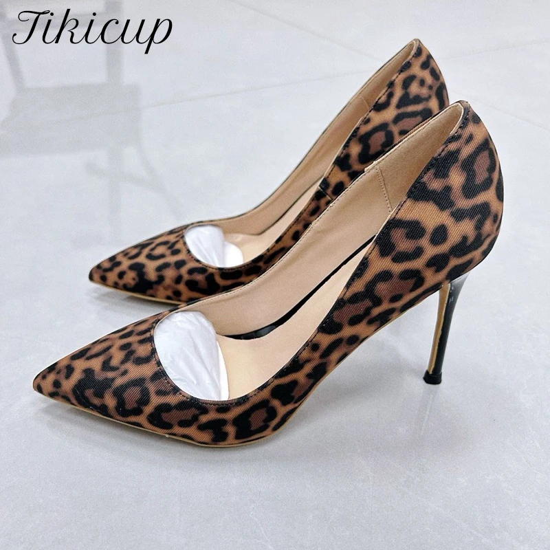 Tikicup New Leopard Print Pointed Toe Stiletto Heels for Women Elegant High Heel Pumps for Party Wedding Evening Events Clubwear