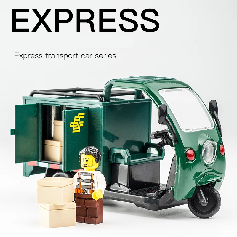 1/24 Express Transport tricycle Alloy Car Model City Post Tricycle Diecast Metal Simulation Toy Tricycle Model Childrens Gift