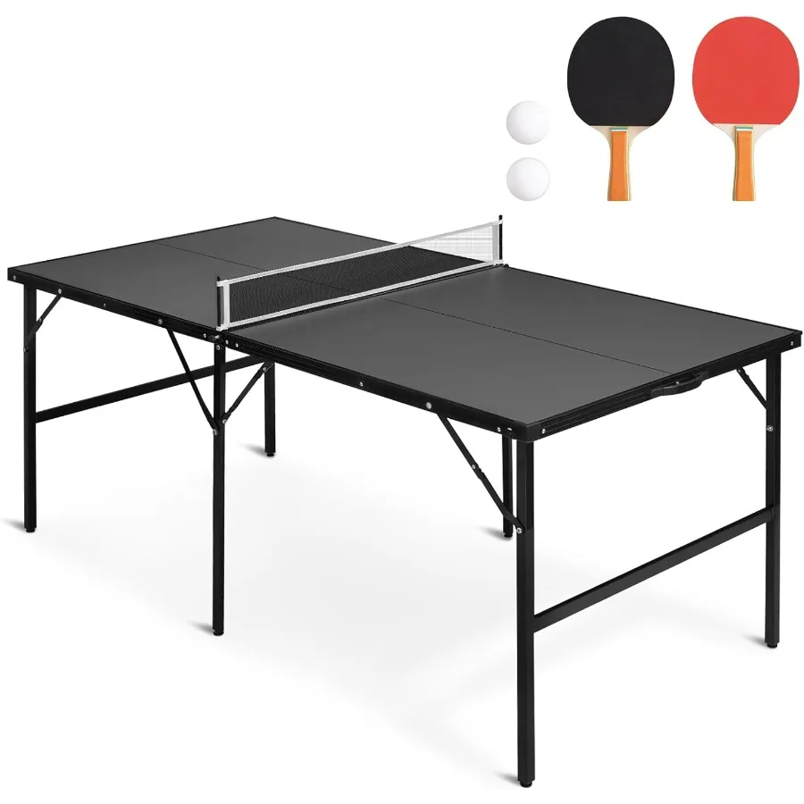 

6x3 ft Mid Size Portable Ping Pong Table for Indoor and Outdoor Use Folding Table Tennis Table with 2 Paddles 2 Balls Game Net
