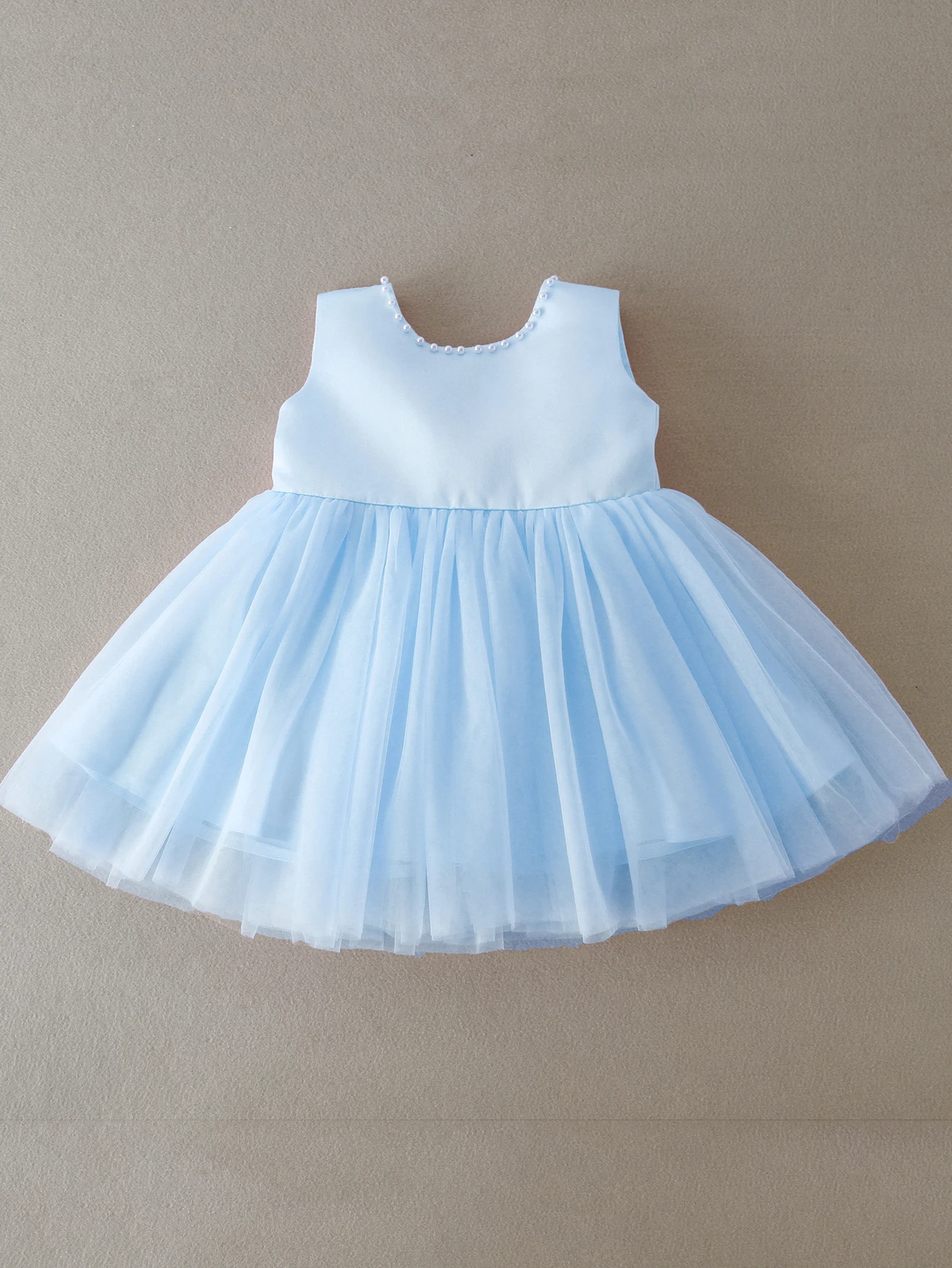 Baby Girls Beading Satin Tulle Bow Baby Baptism Wedding Party Dress