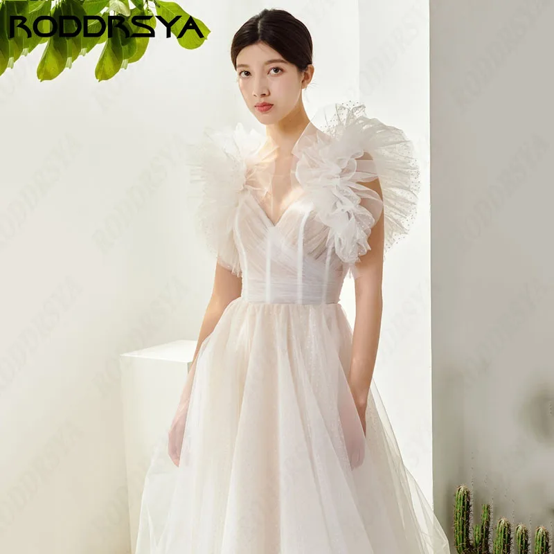 RODDRSYA Fairy V-Neck A-Line Wedding Dresses Sleeveless Tulle Sexy Backless robe de mariée Elegant Ivory Custom Made 2024