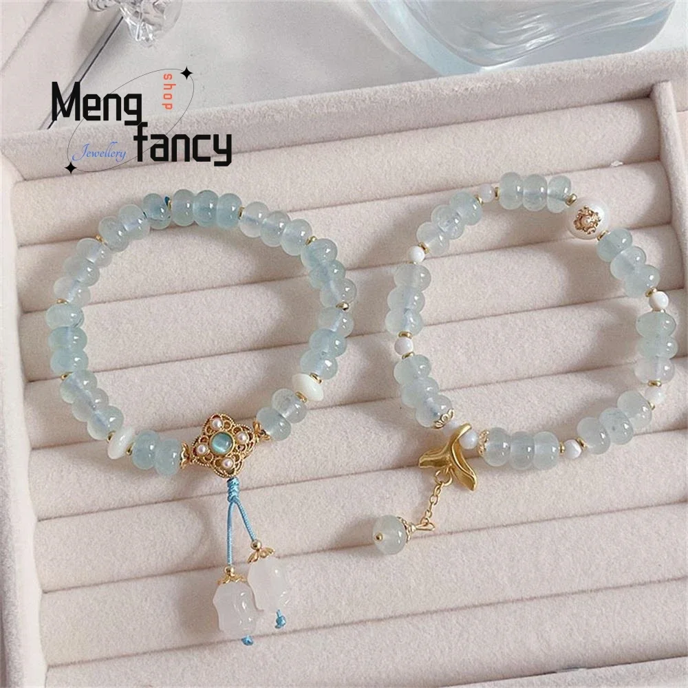 

Super Fairy New Chinese Sweet Fresh Mori Blue Natural Chalcedony Simple Design Gentle Temperament Bracelet Fashion Fine Jewelry