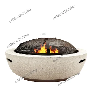 라운드 야외 화덕 테이블, 가정용 숯 화로, 정원 안뜰 바베큐 그릴, 메쉬 인클로저 및 바베큐 그물