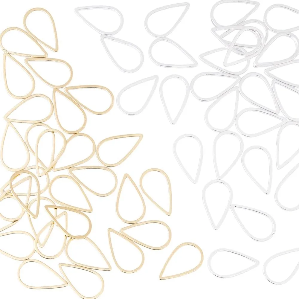 60Pcs 2 Colors Teardrop Charm Connectors Brass Drop Linking Rings Waterdrop Open Bezels Teardrop Hollow Frames for Bracelet