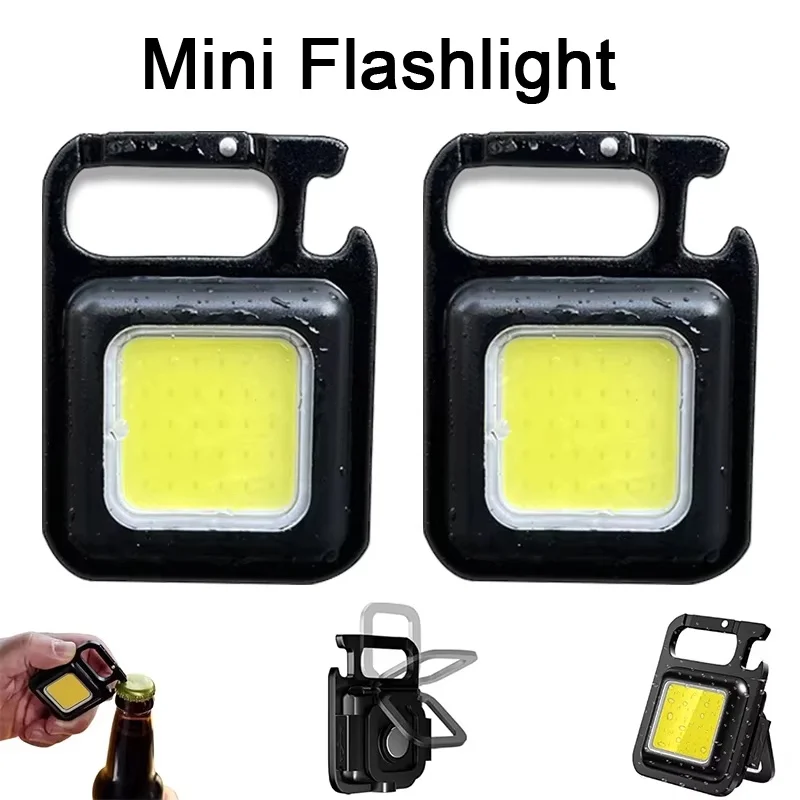Portable Keychain Light Mini Multifunctional Camping Flashlight USB Rechargeable Work LED Light EDC Keychain Pocket Clip Lantern