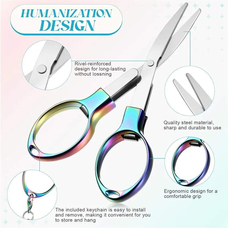 AAAN-Мини портативные складные ножницы из нержавеющей стали 12 шт. с 12 брелками-ножницы безопасности в стиле значка для офиса для медсестры, C