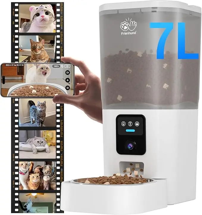 Automatic Cat Feeder with 2K Camera:5G WiFi Automatic Dog Feeder with Night Vision,Cat Food Dispenser with 7L Large Food Storage