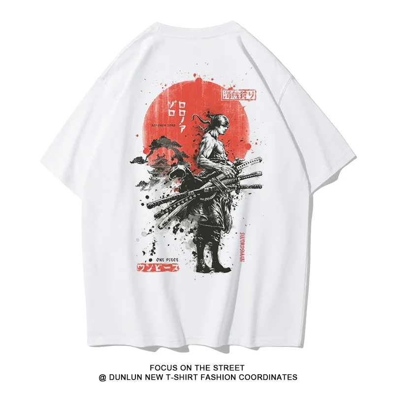 

Japanese Animation T-shirt Men and Women Pirate Hunter Sauron Ink Peripheral Half-sleeved Men and Women Loose Cotton Top Casual