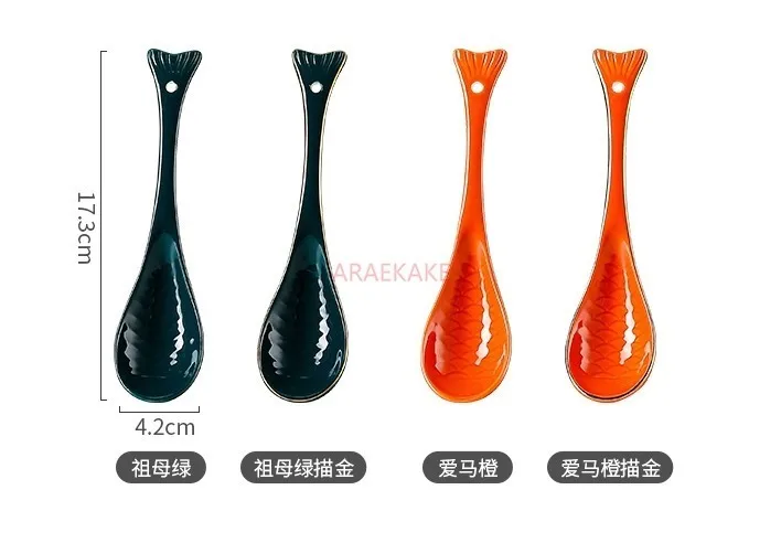 ملعقة سيراميك إبداعية ولطيفة ، ملعقة ذيل السمكة ، ملعقة حساء للشرب المنزلي ، ملعقة سيراميك بمقبض طويل