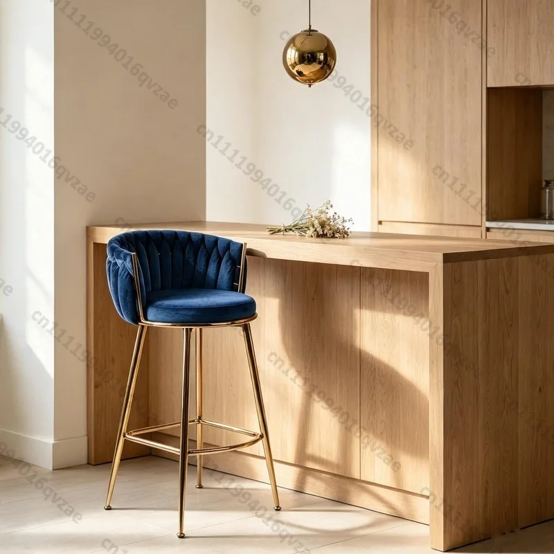 Modern Tufted Brown Synthetic Leather Bar Stool Black Metal Frame Stool