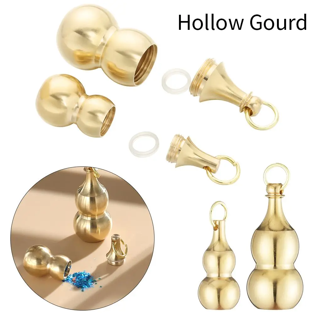 Medicine Case Jewelry Waterproof Pill Box Hollow Gourd Keychain Hanging Pendant Brass Gourd