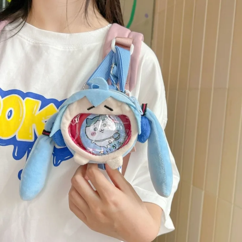 Mini monedero de dibujos animados Hatsune Miku Fufu, bonito estuche para auriculares, bolso de hombro de felpa, bolsa de almacenamiento, llavero, mercancía de Anime Miku