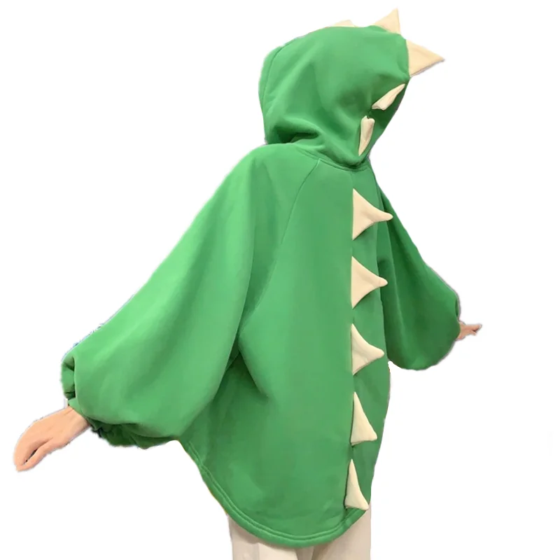 Autumn Women Cartoon Dinosaur Horn Cap Hoodies Harajuku Sweatshirts Cute Front Short Back Long Pullover Casual Loose Tracksuit