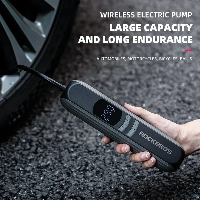

Воздушный насос ROCKBROS для автомобиля, электрического велосипеда, мотоцикла, 150PSI Type-C, накачка шин, портативный воздушный компрессор с ЖК-цифровым дисплеем